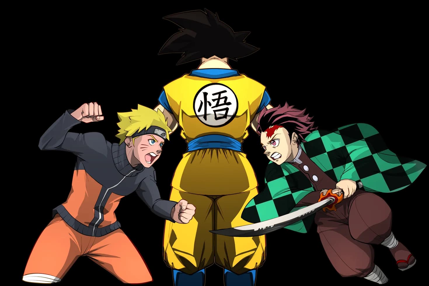 Naruto, Goku and Tanjiro squaring off